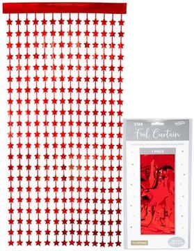 Oaktree Star Foil Door Curtain 1m x 2m Metallic Red - Partyware