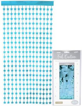 Oaktree Star Foil Door Curtain 1m x 2m Metallic Lt Blue - Partyware