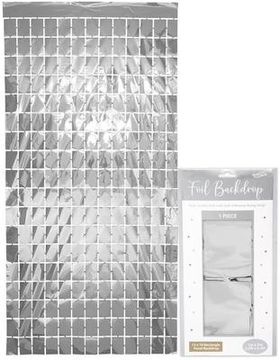 Oaktree Rectangle Foil Backdrop 1m x 2m Metallic Silver - Partyware