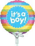 4inch It's A Boy Raindow Stripes Holographic (Flat) - Foil Balloons