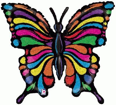 33inch Pop Art Butterfly Holographic (D) Packaged - Foil Balloons