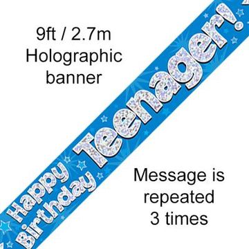 Happy Birthday Teenager Holographic 9ft Banner - Banners & Bunting