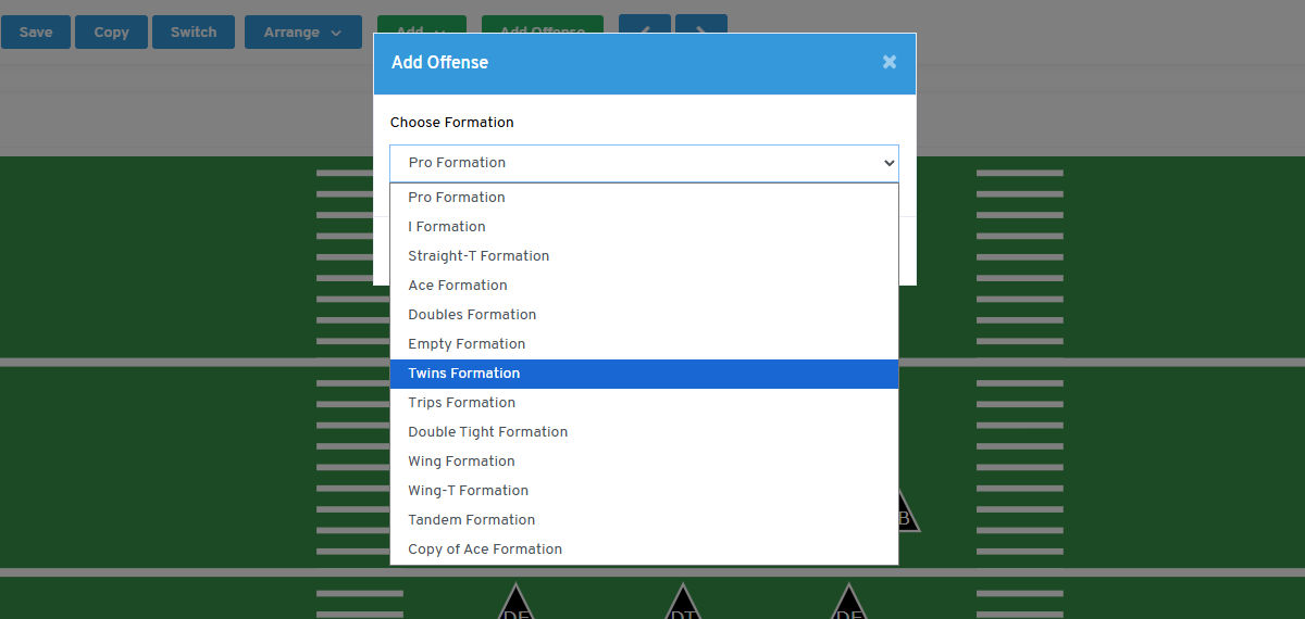 Add Offense - Choose Offensive Formation