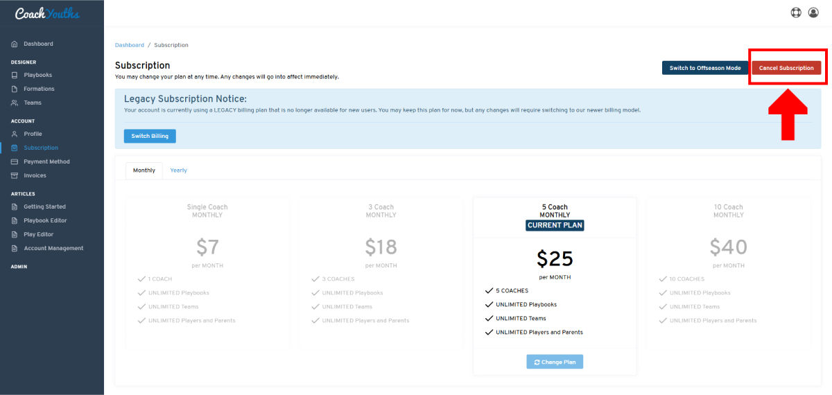 Close Account: Step 2 - Cancel Subscription Button