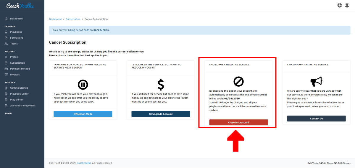 Close Account: Step 3 - Close The Account