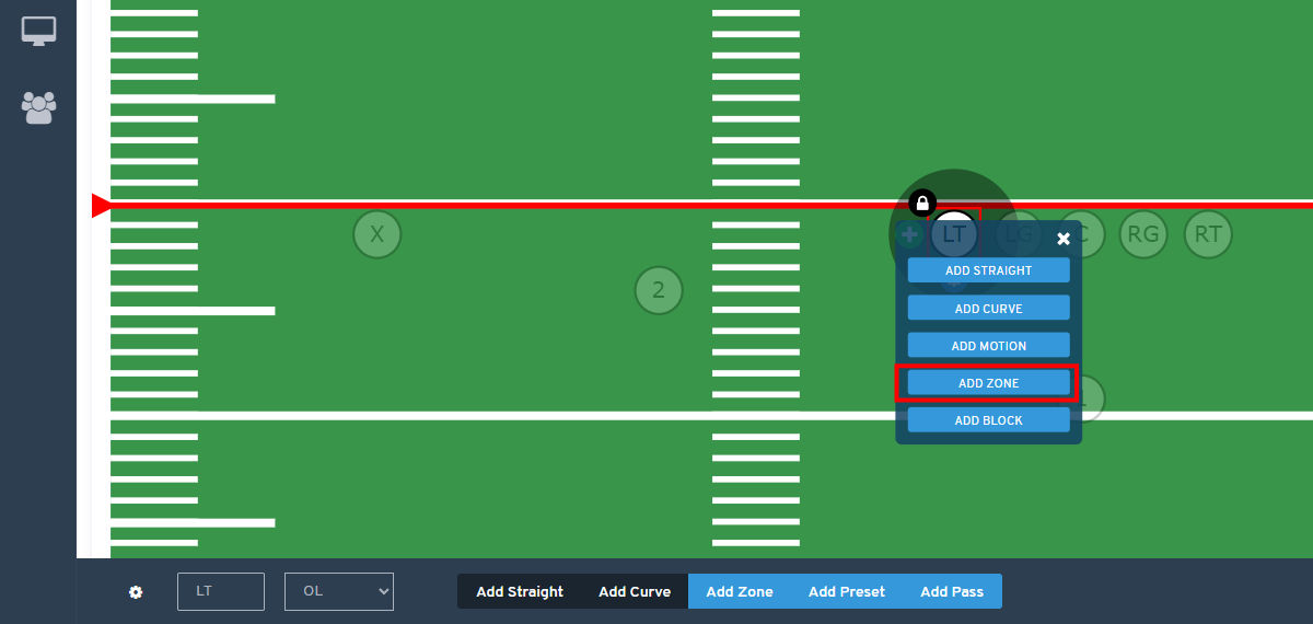 Drawing Routes - Offensive Zone Route Menu