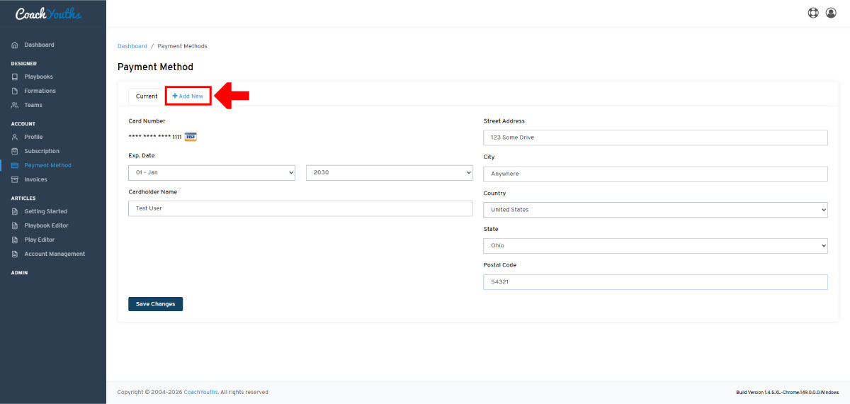 Manage Payment Methods - Edit Existing Payment Method