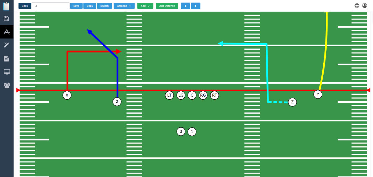 Presnap Motion Routes - Example of Downfield POST Route after presnap motion route