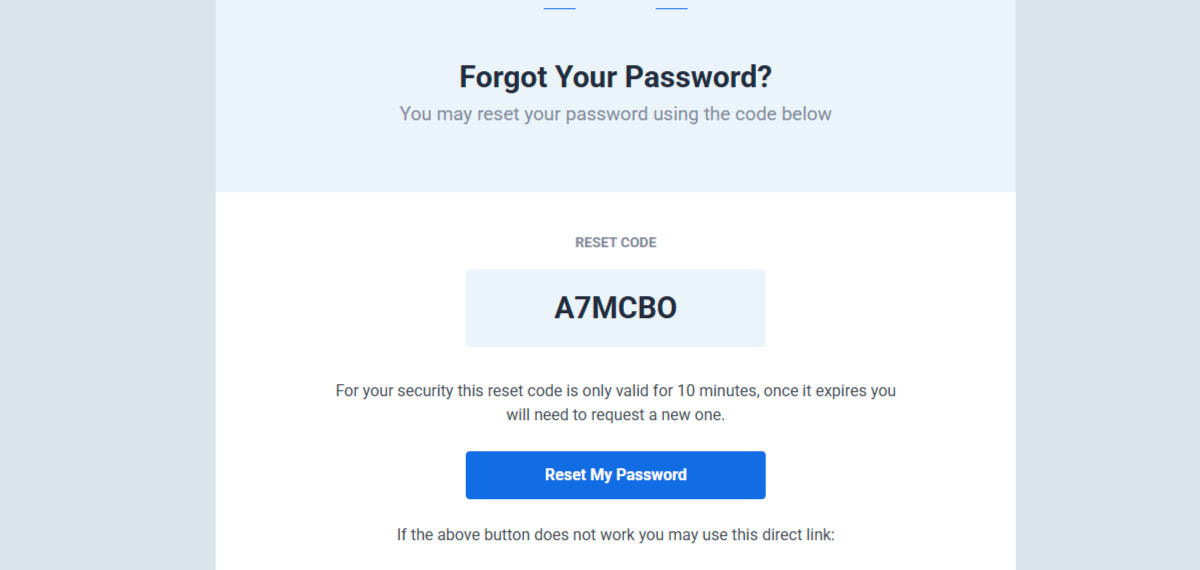 Reset Password: Step 2 - PIN CODE Sent