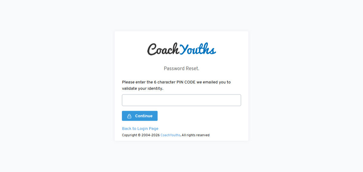 Reset Password: Step 3 - Enter PIN CODE