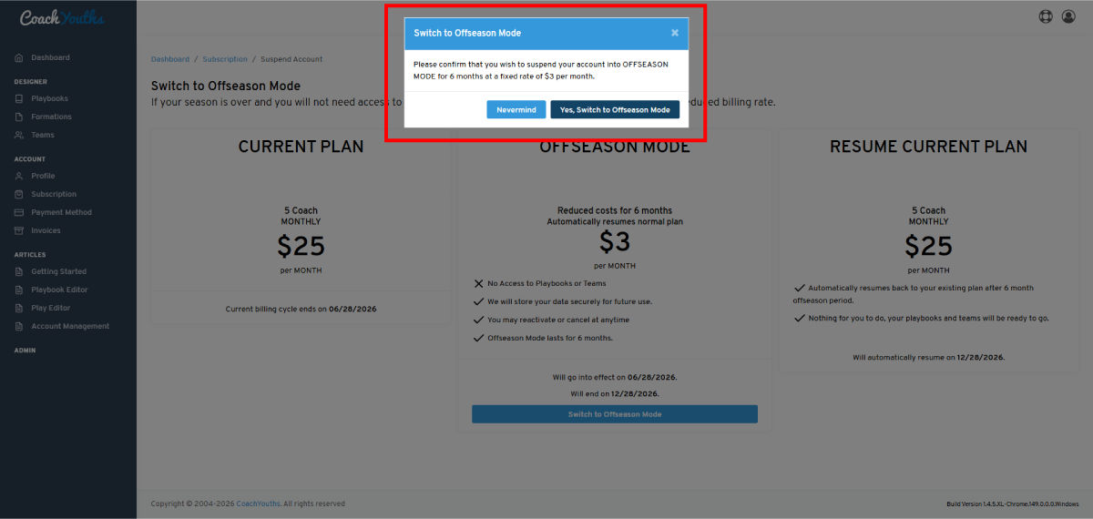 Suspend Account: Step 4 - Confirm Changes