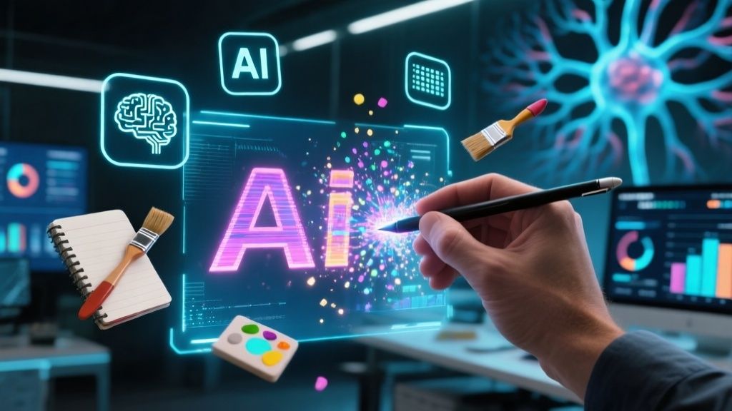 Una representación gráfica que muestra el uso de inteligencia artificial en la creación de contenido
