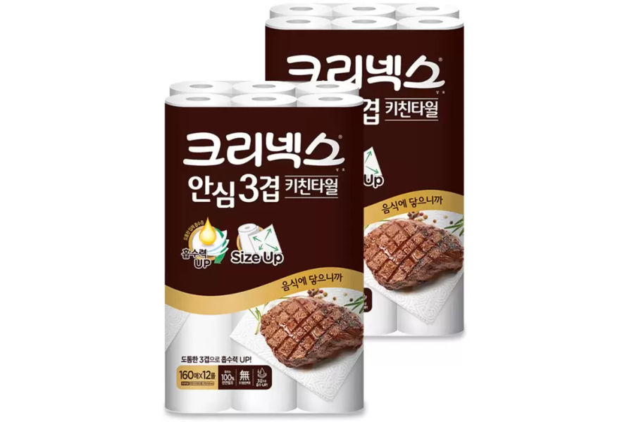 크리넥스 안심 3겹 키친타월 160매 x 12롤 x 2팩 