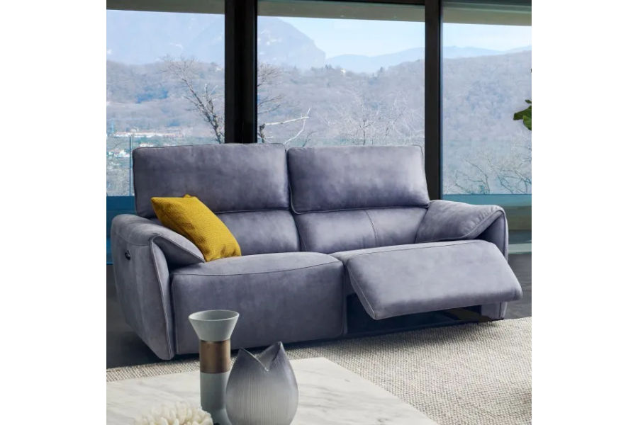 HTL 가죽소파 좌우 전동 리클라이너 그레이, 오션블루