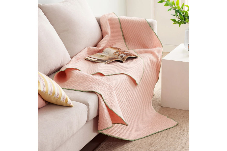 에이프릴앳홈 워싱 피그먼트 줄누비 면 담요