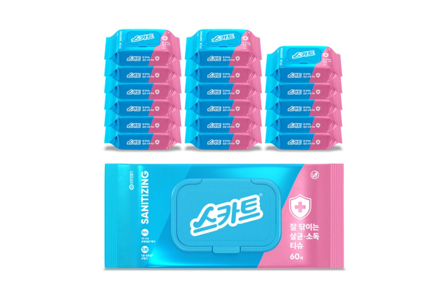 스카트 잘 닦이는 살균소독티슈 60매 x 18팩
