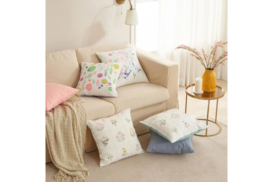 루마인 홈 플라워 프린트/자수 쿠션