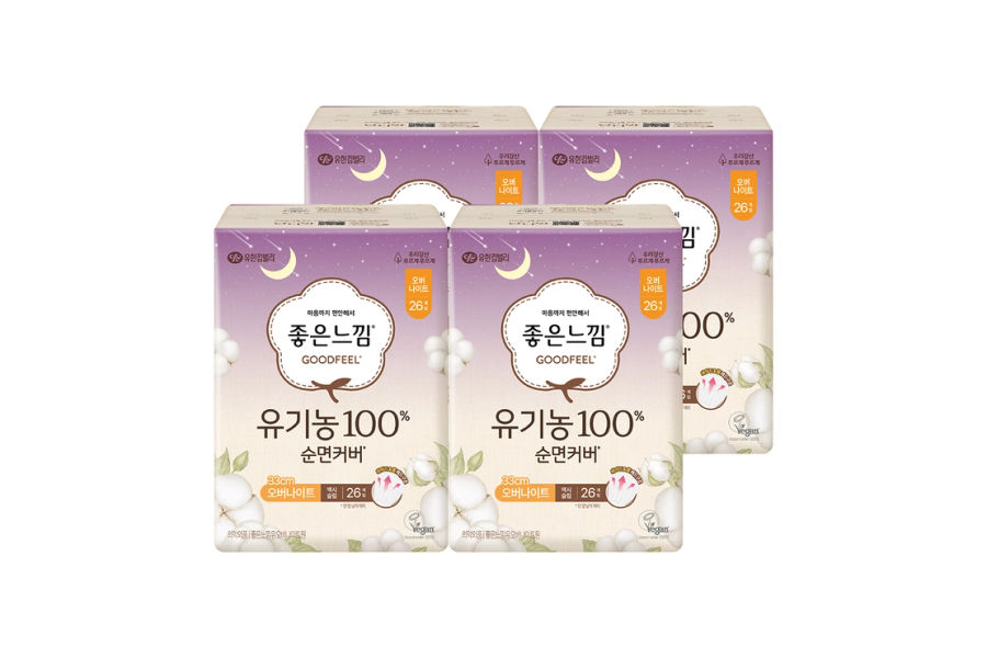 좋은느낌 유기농100%순면 오버나이트 26개 x 4팩