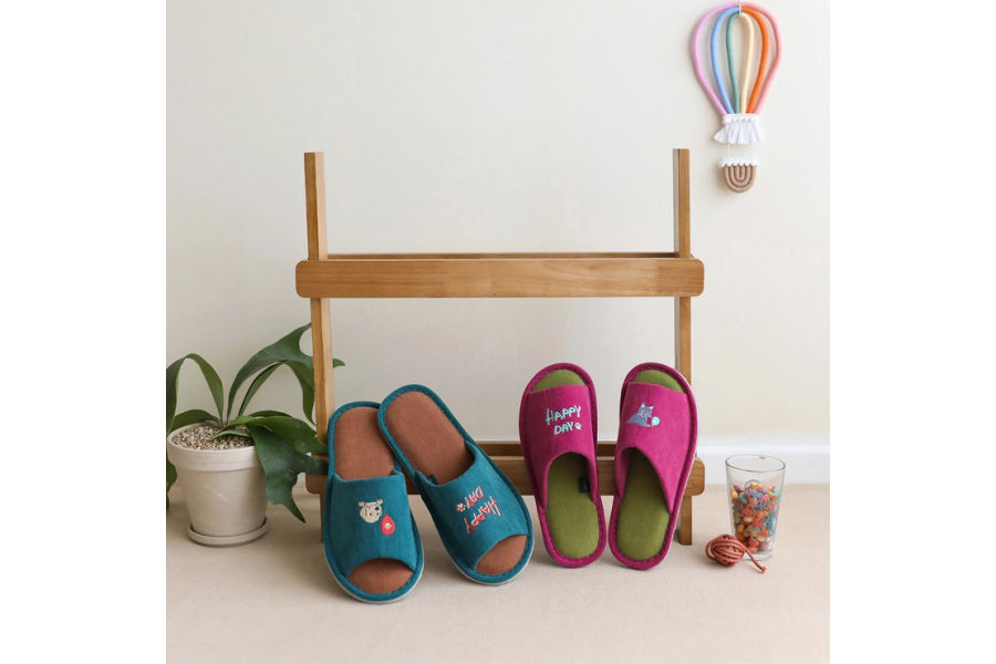 오리고 셔벗 자수 오픈형 실내화 세트2P