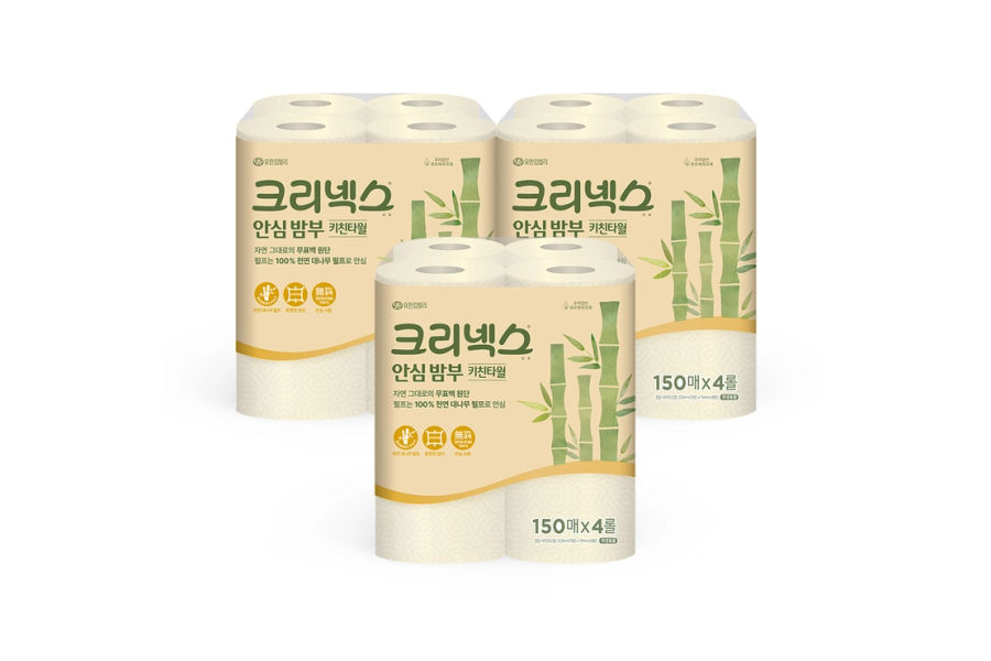 크리넥스 안심 밤부 키친타월 150매 x 4롤 x 3