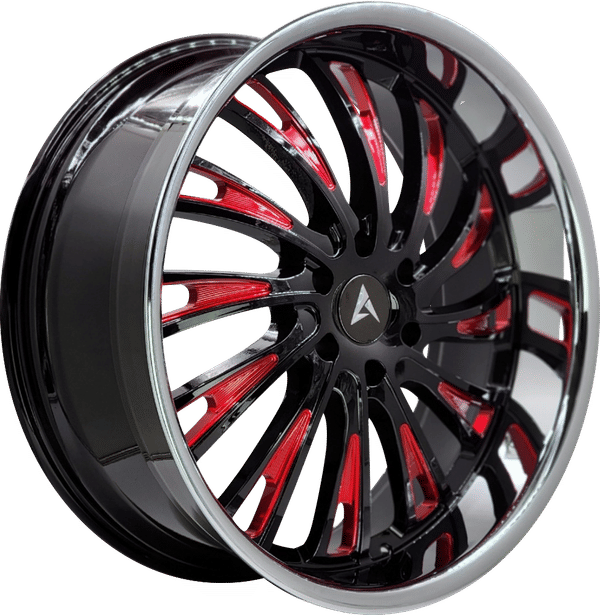 Armed Syndicate Kingpin – 24x10 – 6x139.7 – Gloss Black Red Milled Chrome Lip Wheel