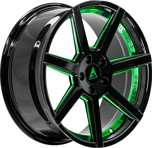 Armed Syndicate Assassin – 18x8 – 5x109 – Gloss Black + Green Wheel