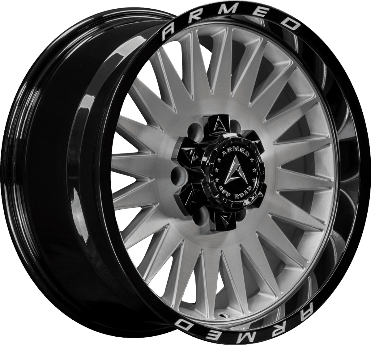 Armed Off-Road Hostile – 20x10 – 8x165.1/8x170 – Gloss Silver Brushed Face/Black Lip + Armed Wheel