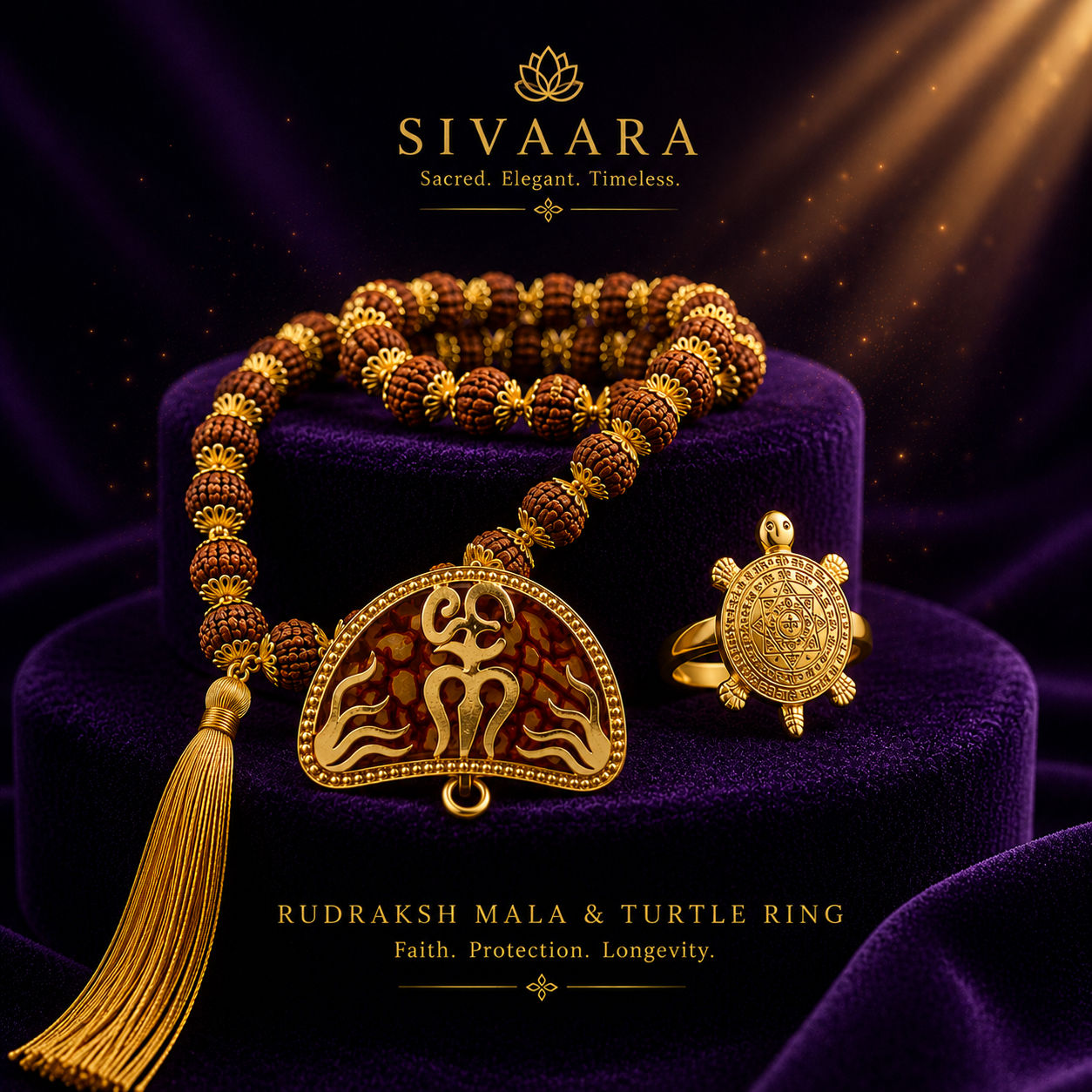 Rudraksha Mala + TQ Ring Combo