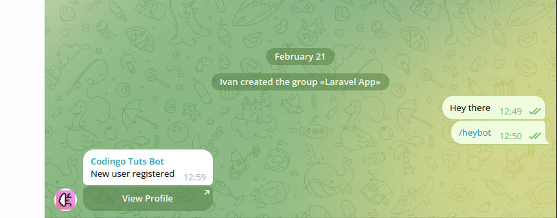 New message from Laravel inside Telegram Group