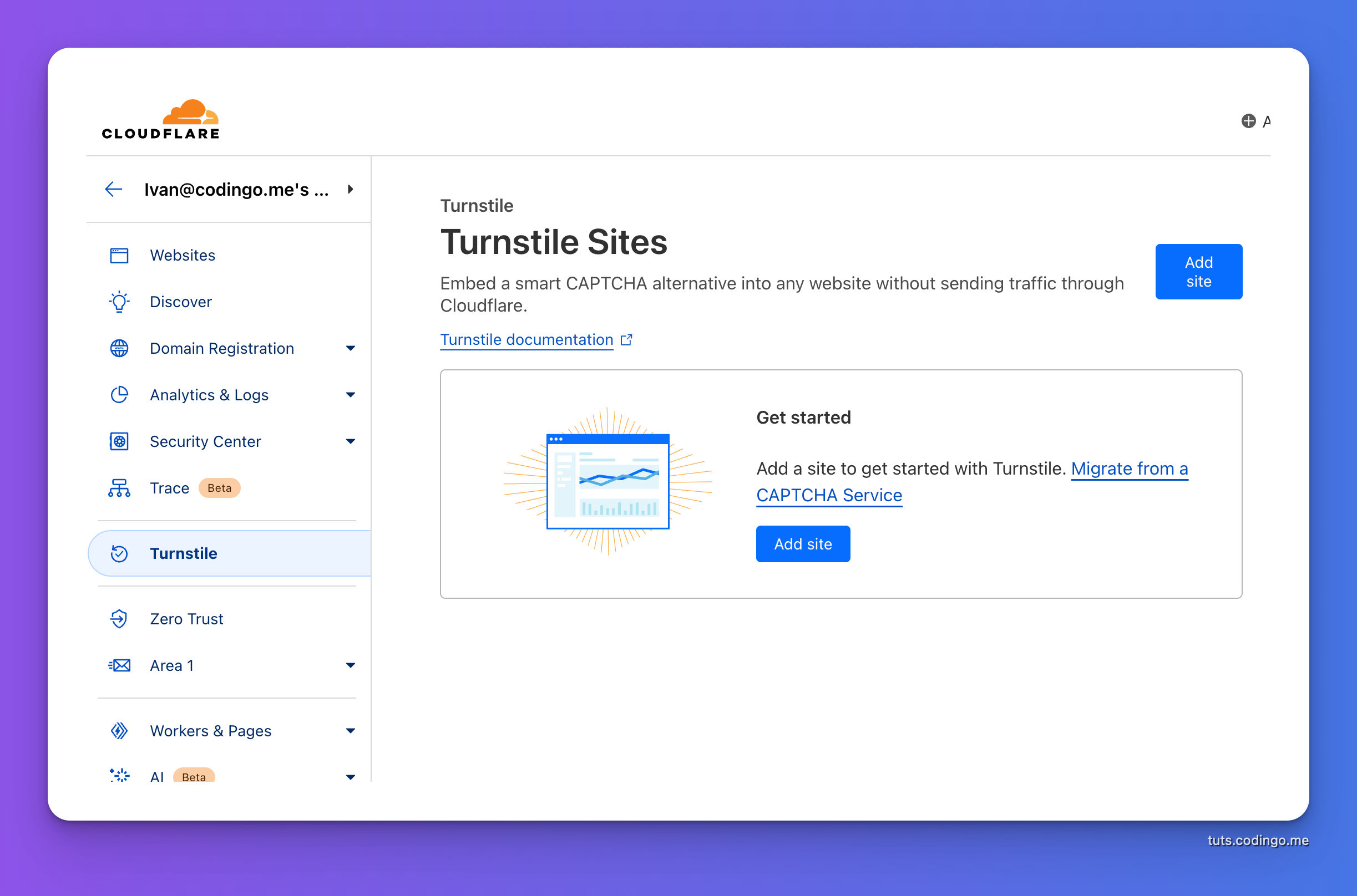 Turnstile page in Cloudflare Dashboard