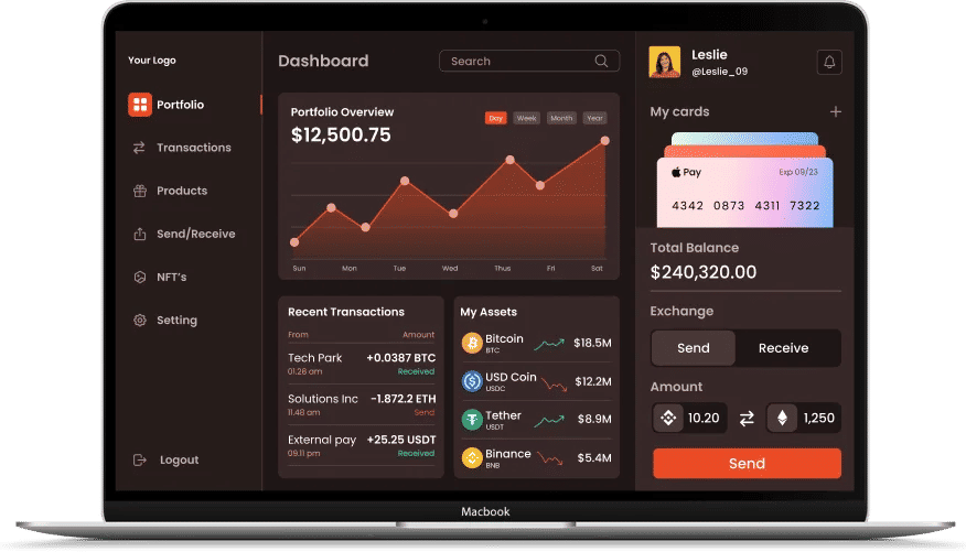 White Label Crypto Wallet dashboard overview