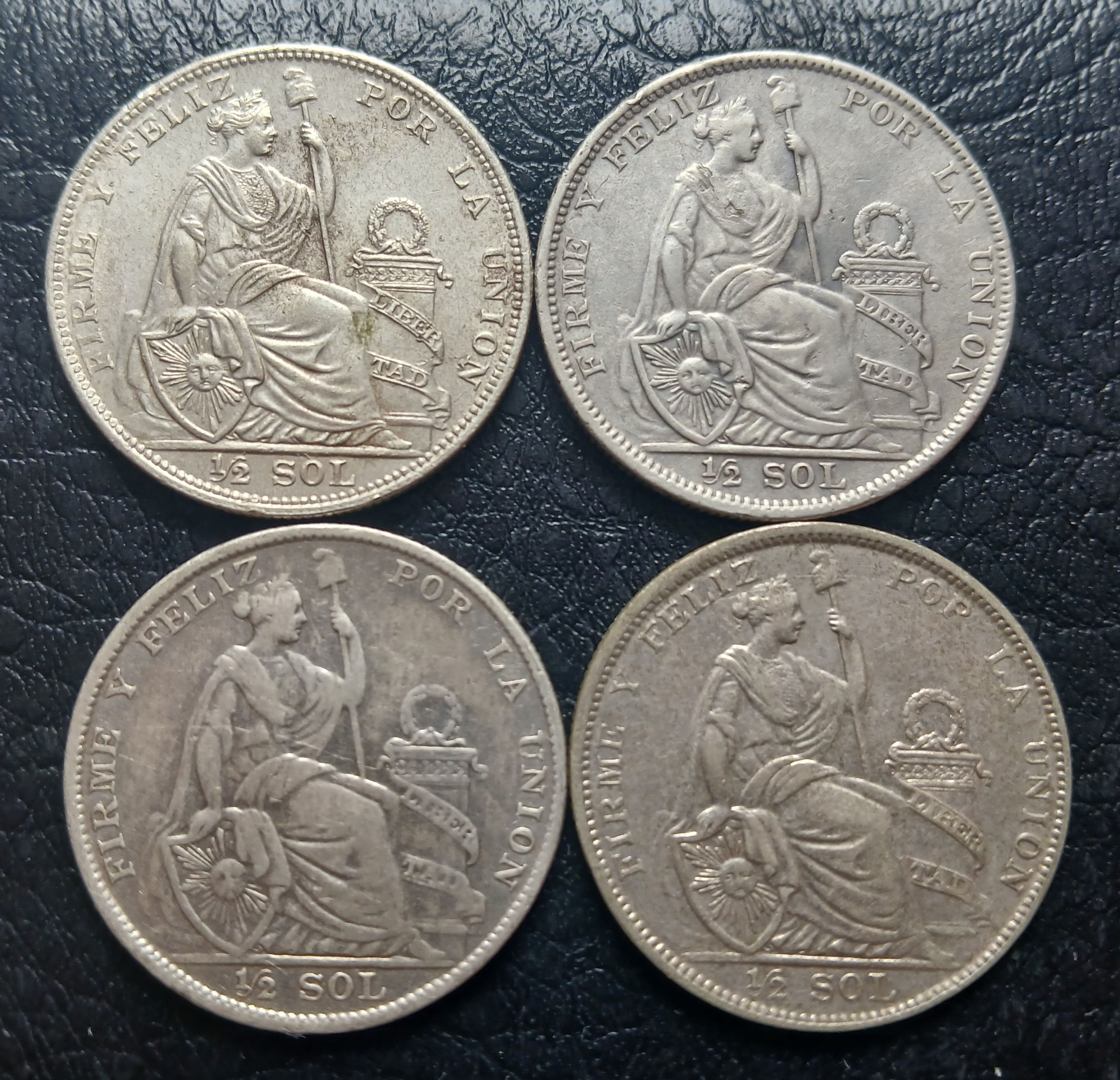 Lote 4 Monedas de medio sol plata 5 décimos