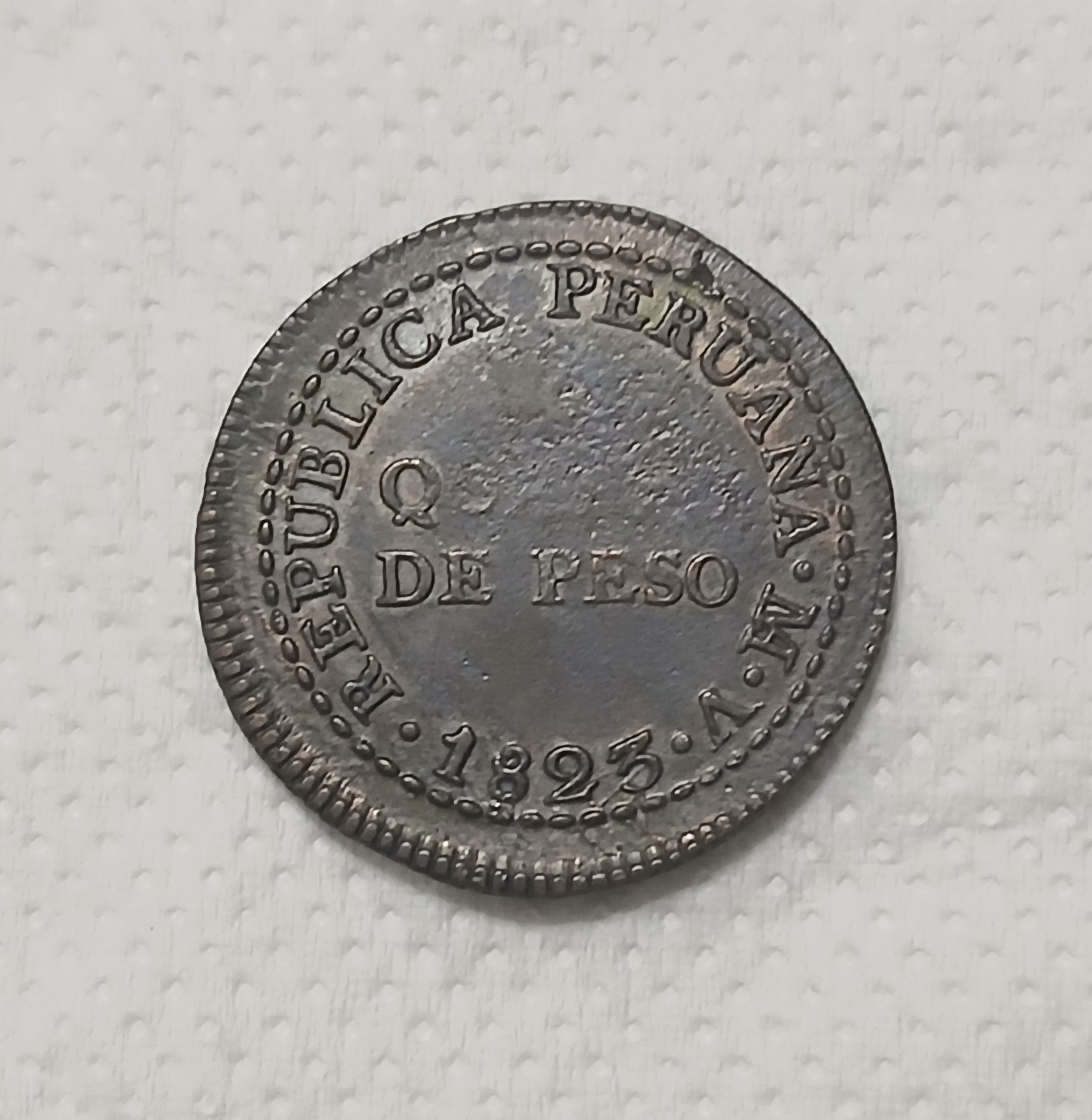 Quarto de peso de la Independencia del Perú año 1823