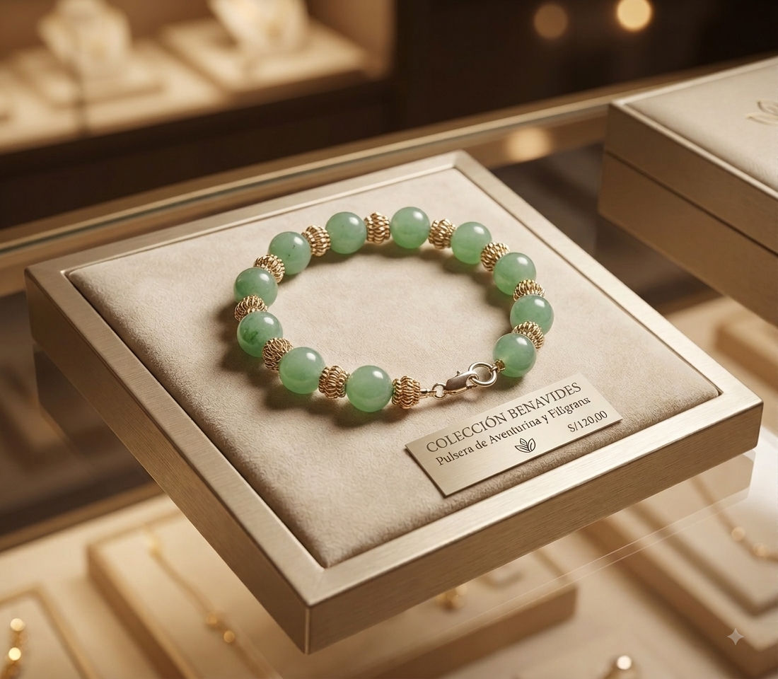 Pulsera Aventurina & Filigrana plata 925