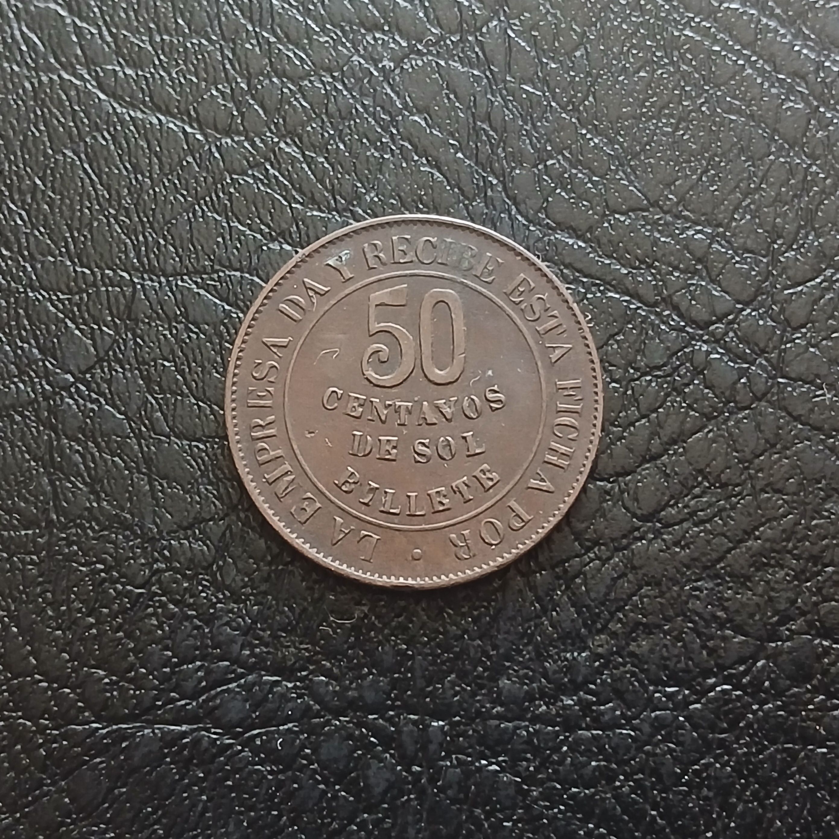 Ficha de Tranvía 50 centavos de la empresa Tramways de Lima