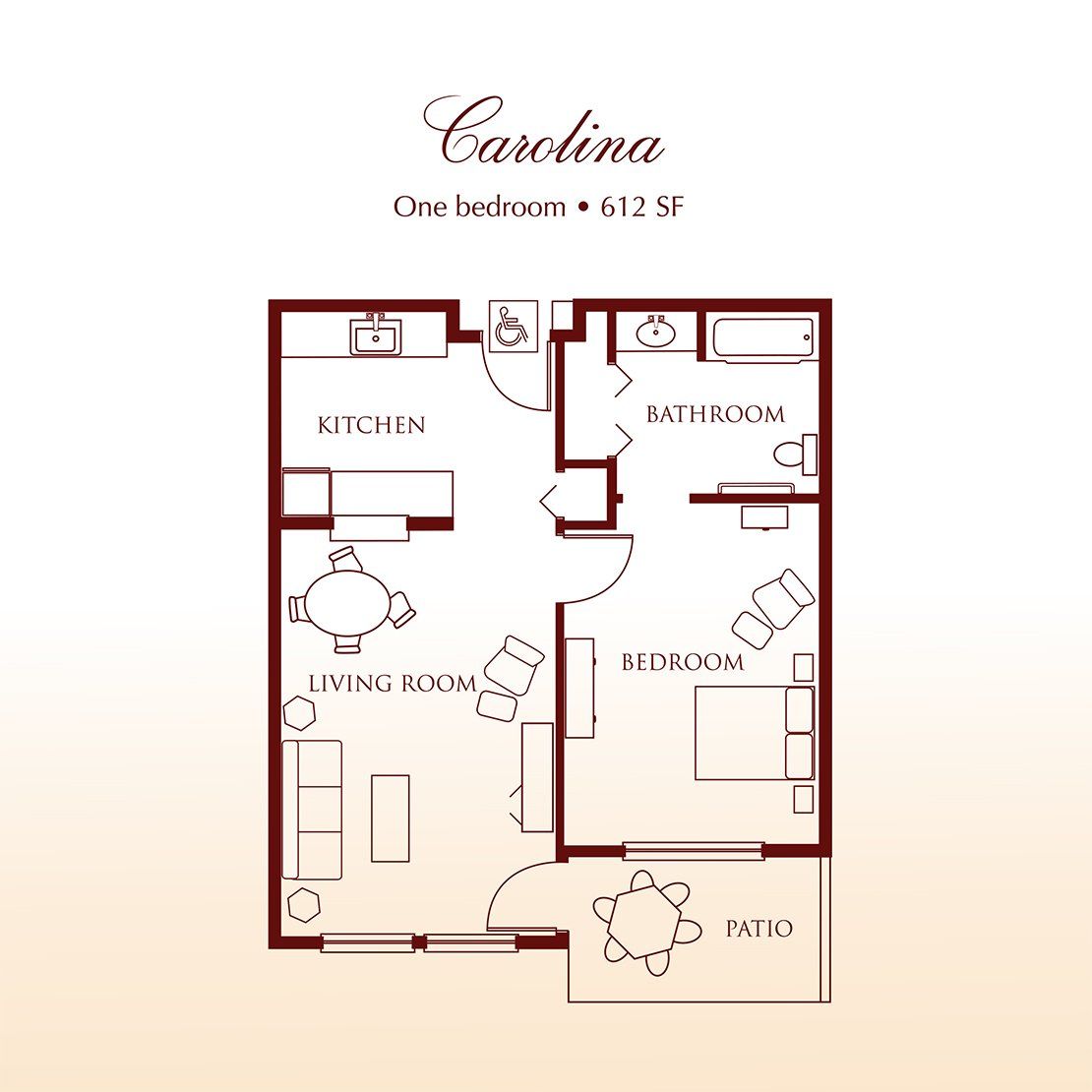 Floor plan - The Carolina One Bedroom Suite at DeTray's Colonial Inn