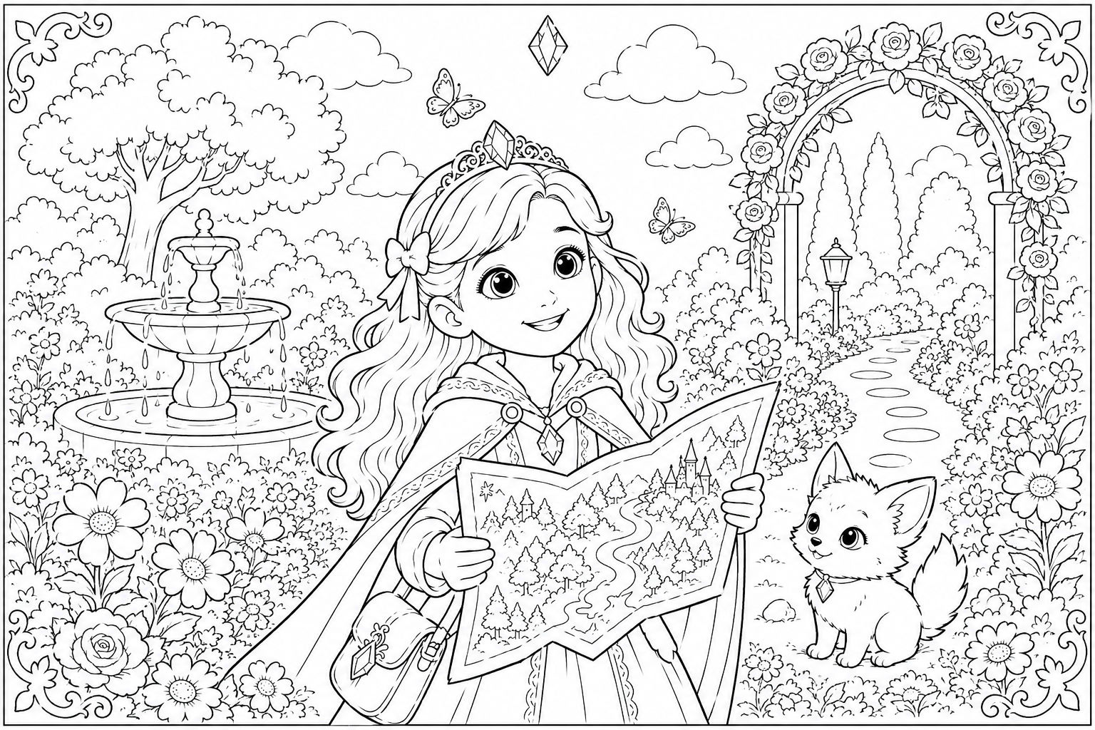 Color me in activity sheet with story characters