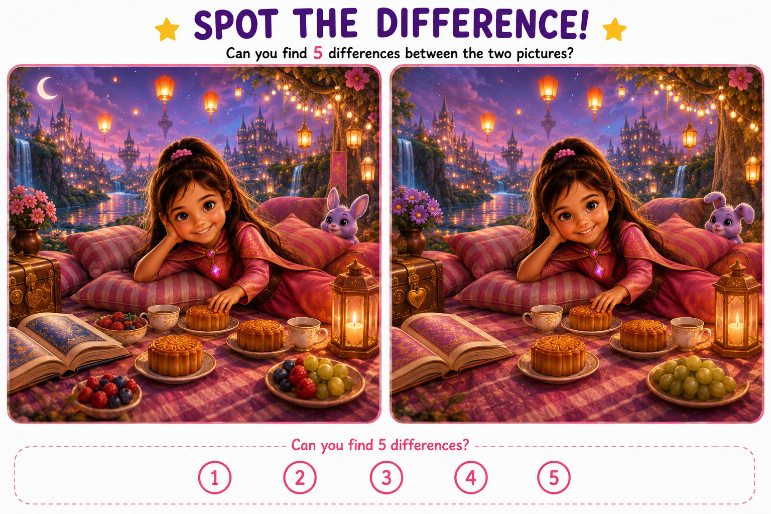 Spot the difference puzzle with story scenes