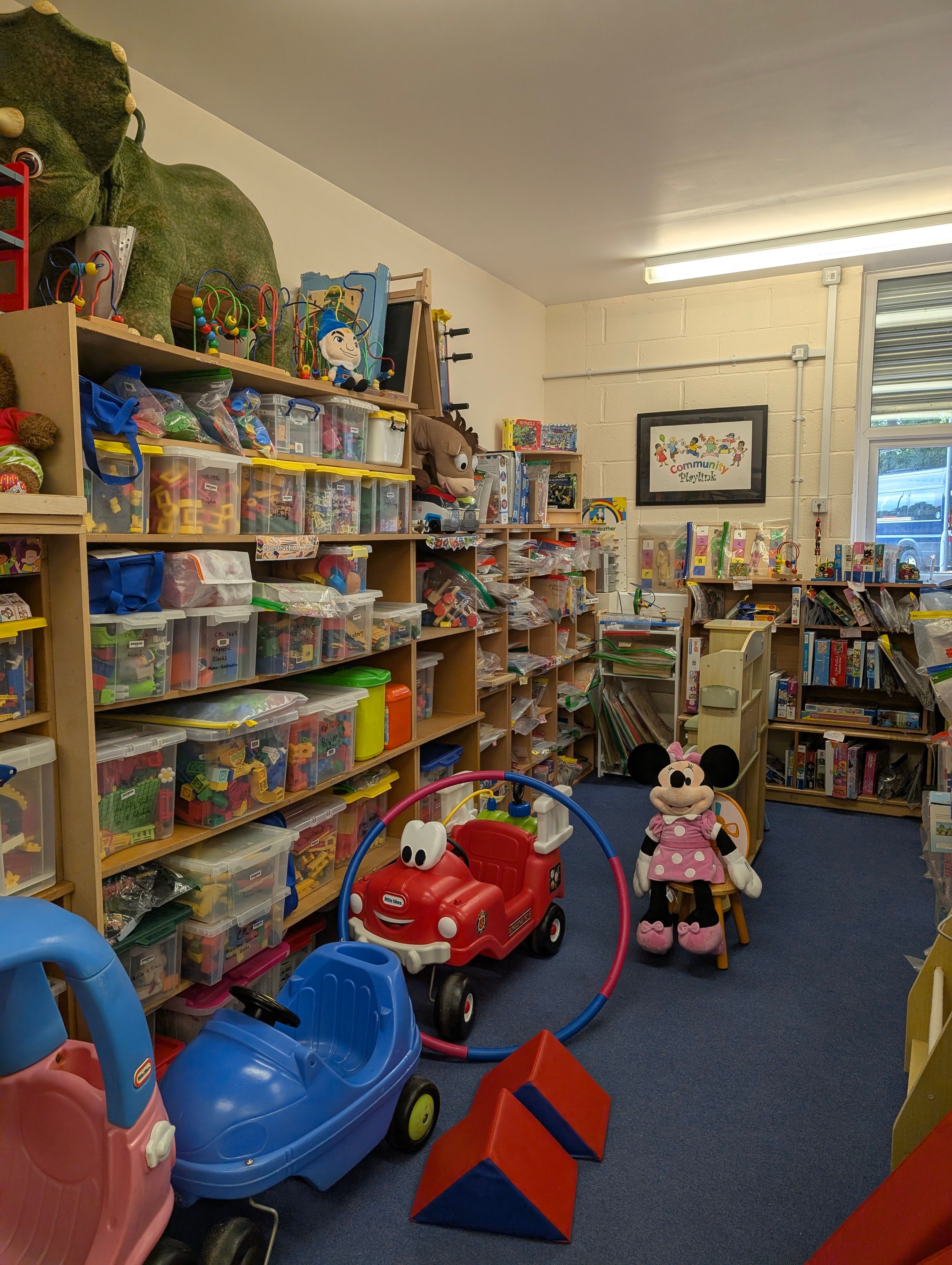 Shelves and toys inside the Community Playlink toy library