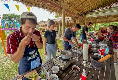 Fresh Organic Ingredients Cooking Thai Dish in Lovely Organic Farm Chiangmai