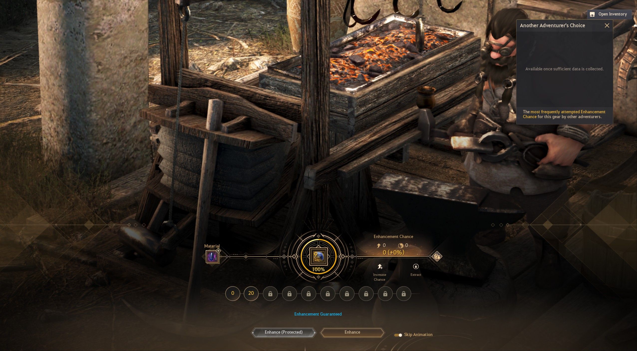 Black Desert enhancement screen showing an attempt at 100 percent with the label Enhancement Guaranteed
