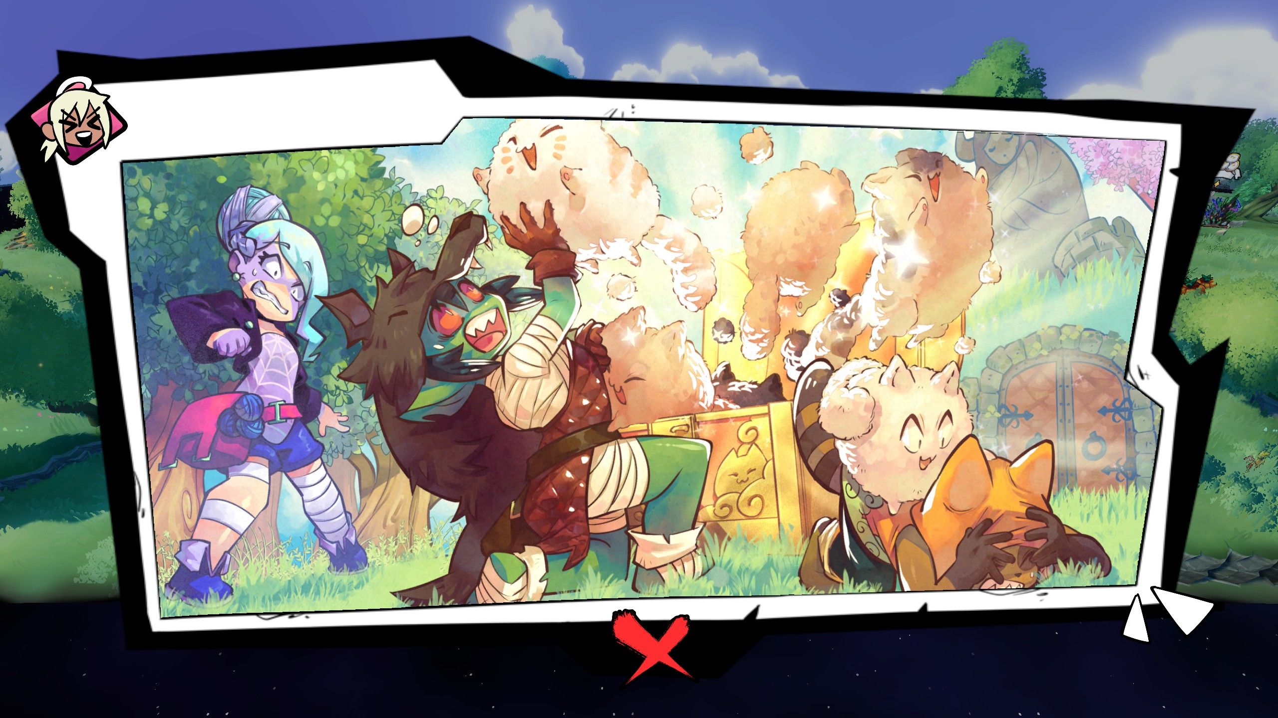 A hand-drawn character popup in Gold Gold Adventure Gold, opened from a hero's speech bubble
