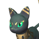 Mau, Palworld Paldeck No. 027 - a small dark cat-like Pal with gold markings