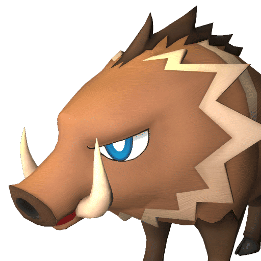 Rushoar, Palworld Paldeck No. 028 - a bristly brown boar Pal with a tough head