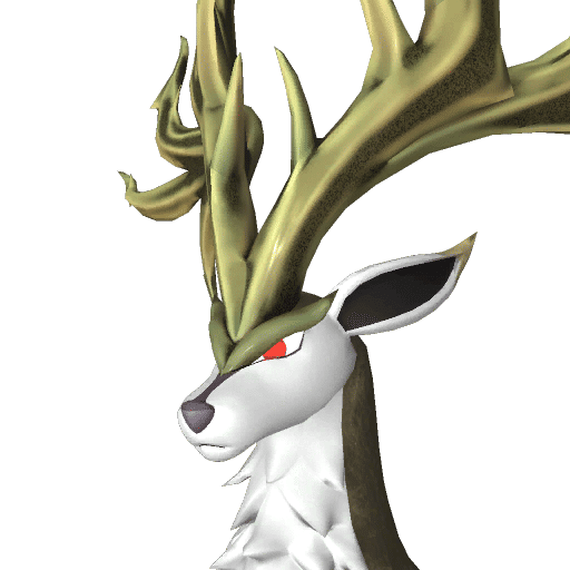 Eikthyrdeer Terra, Palworld Paldeck No. 032B - a golden-antlered Ground stag with brown back-fur