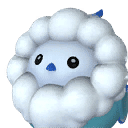 Muffly, Palworld Paldeck No. 059 - a tiny Ice pom-pom bird buried in toasty fluff