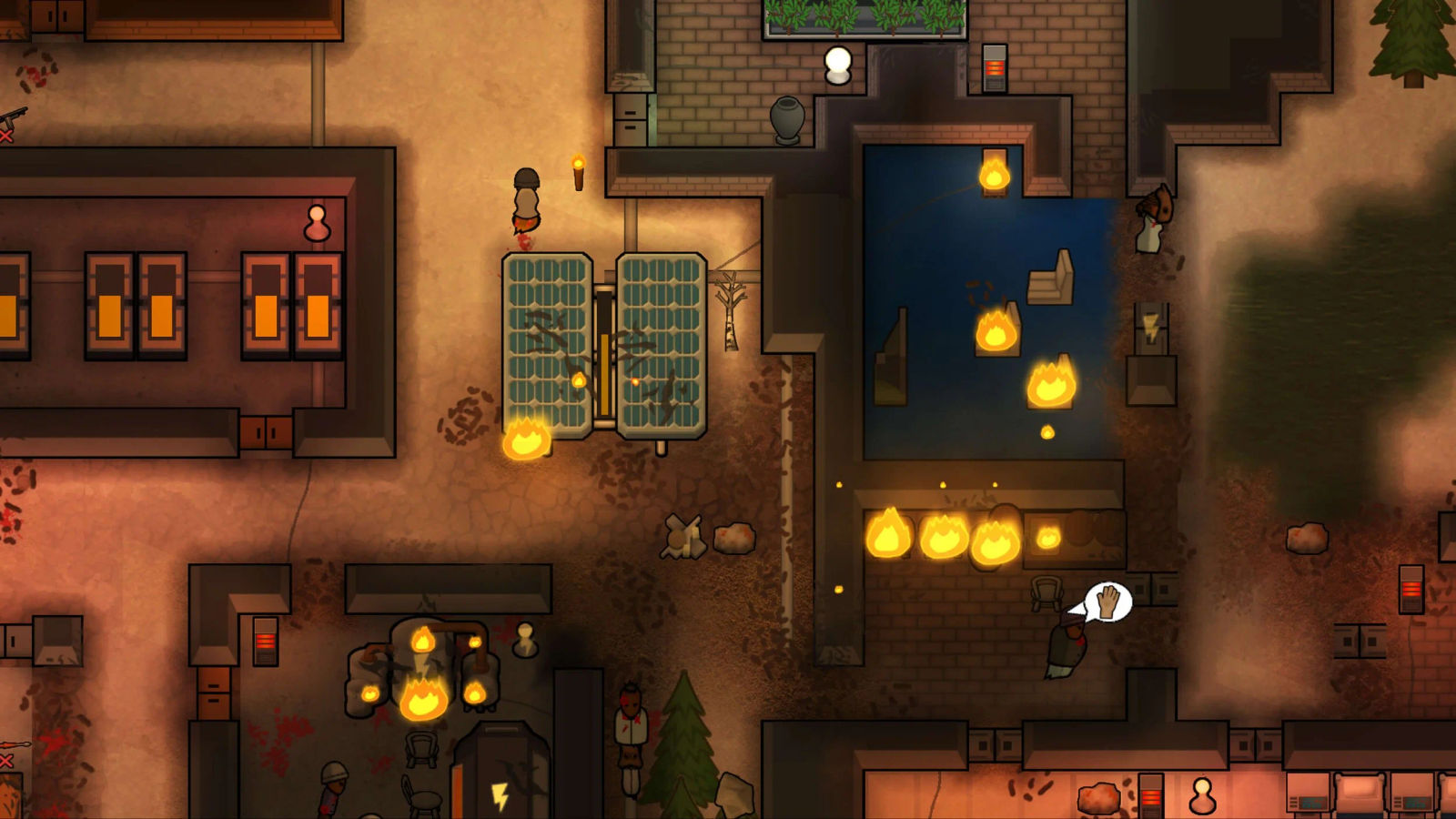 A fire spreading through a RimWorld colony