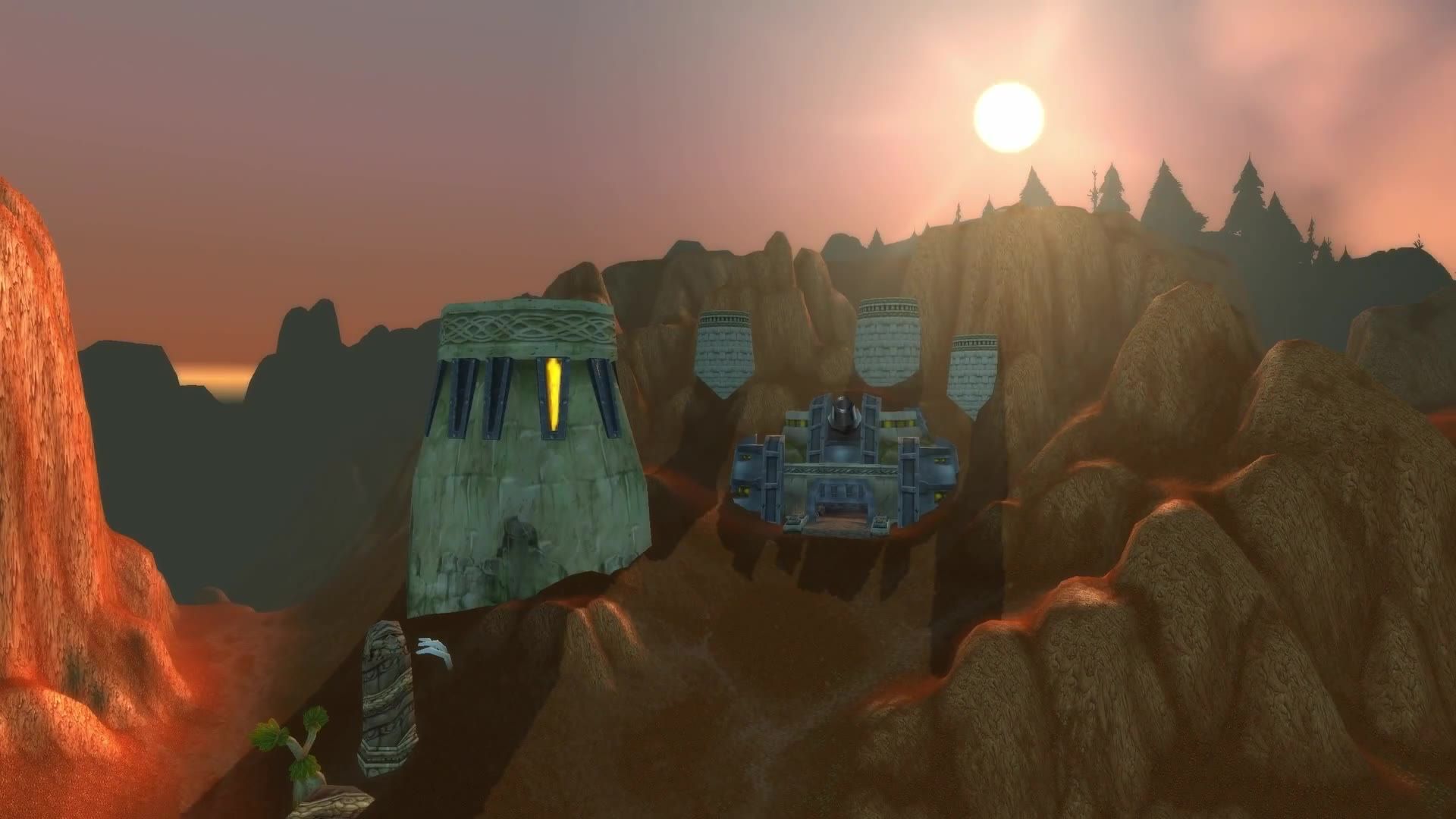 World of Warcraft Classic — sunrise in the Badlands without terrain shadows