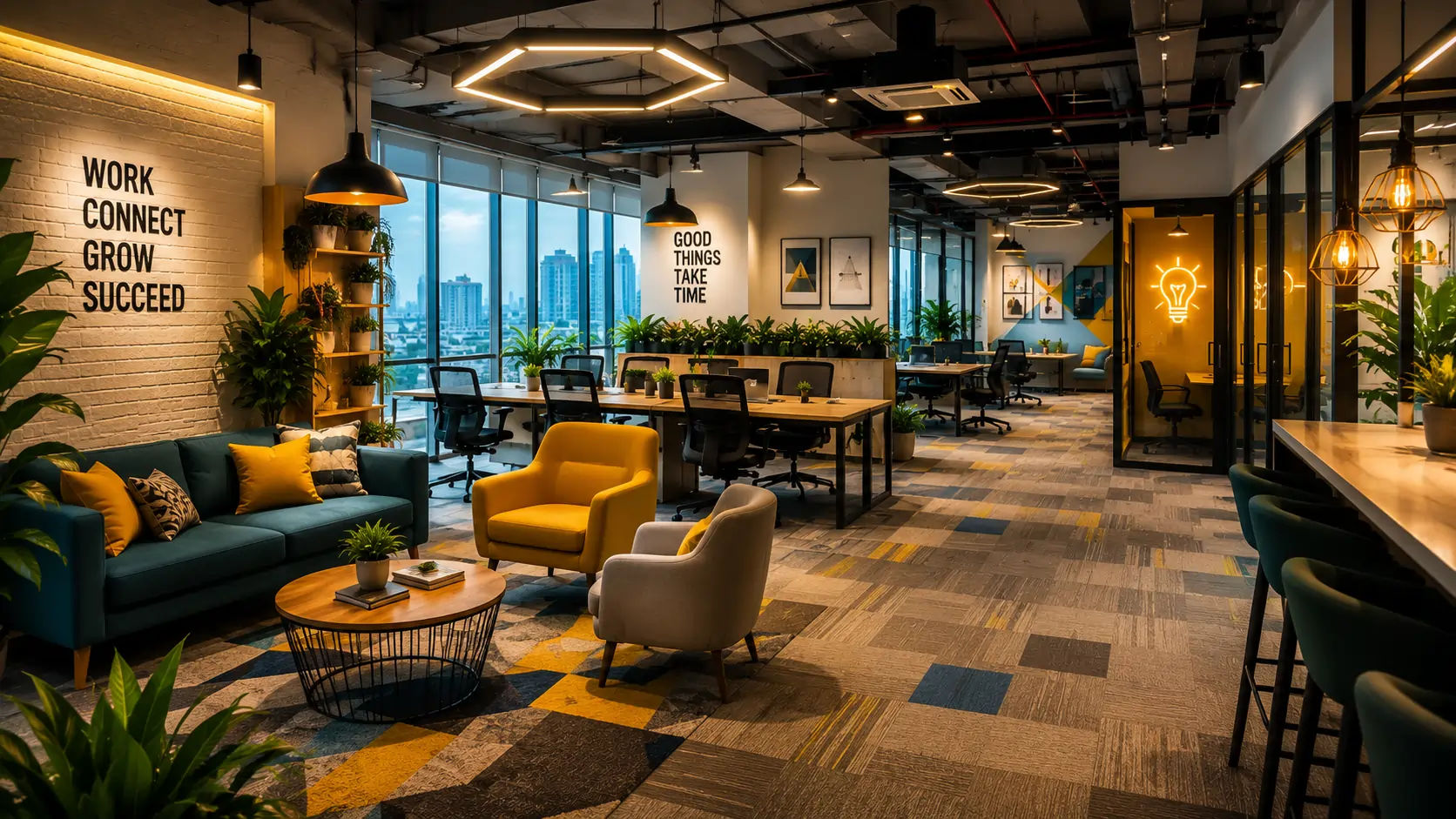 Budget coworking space in Sector 44 Gurgaon with professionals working at modern shared office desks