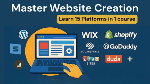 Learn website creation across 15 major platforms including WordPress, Shopify, Wix, Squarespace, and BigCommerce through 300 practical lessons. Compare builders, understand their unique strengths, and gain hands-on experience building business sites, online stores, portfolios, and landing pages while mastering domains, SEO basics, and responsive design principles for client work or personal projects.